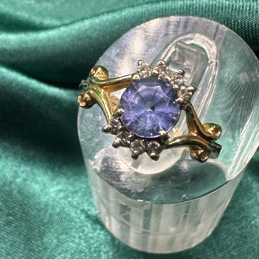 Vintage 14K Gold Ring Size 4.5 Blue Gemstone Diamond Accents 2.37g total Estate - Picture 4 of 16
